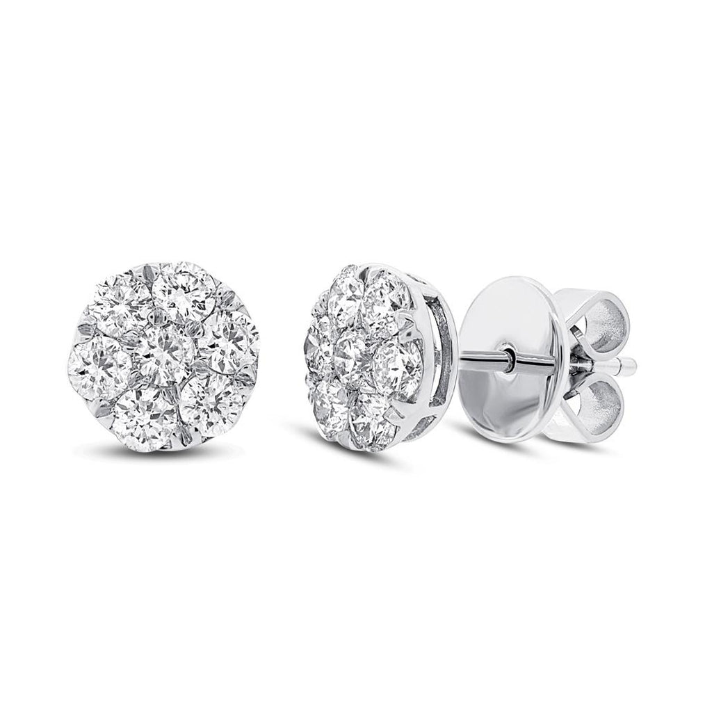 0.83 Ctw 18k White Gold Diamond Cluster Stud Earring