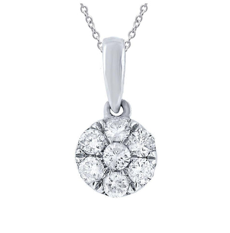 0.25 Ctw 18k White Gold Diamond Cluster Stud Pendant Necklace With 18 Inch Chain