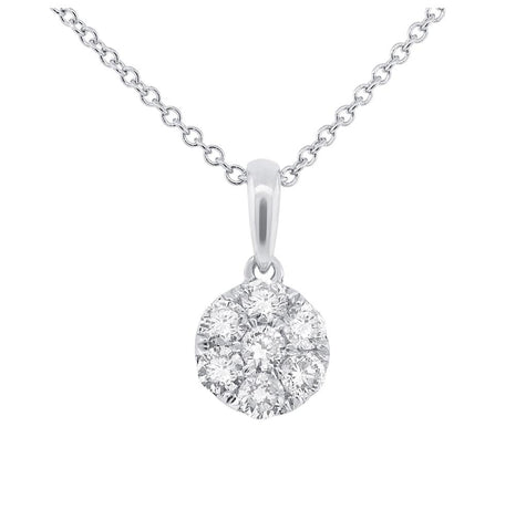 0.38 Ctw 18k White Gold Diamond Cluster Pendant Necklace With 18 Inch Chain