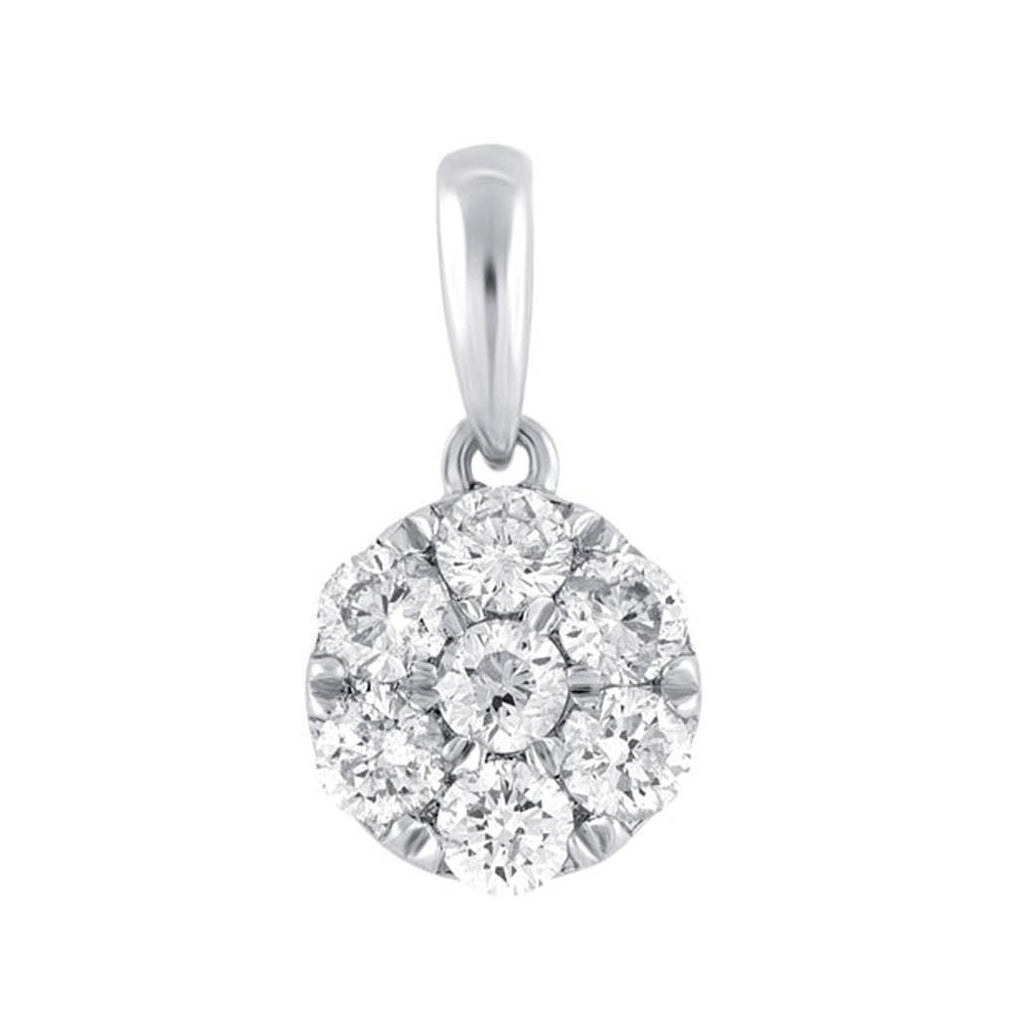 0.47 Ctw 14k White Gold Diamond Cluster Stud Pendant Necklace With 18 Inch Chain