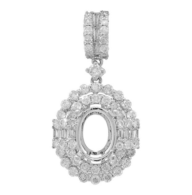 0.74 Ctw 18k White Gold Diamond Semi-mount Pendant Necklace With 18 Inch Chain