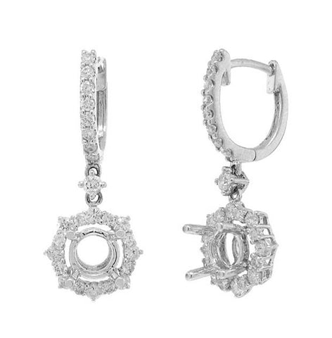 0.71 Ctw 18k White Gold Diamond Semi-mount Earring