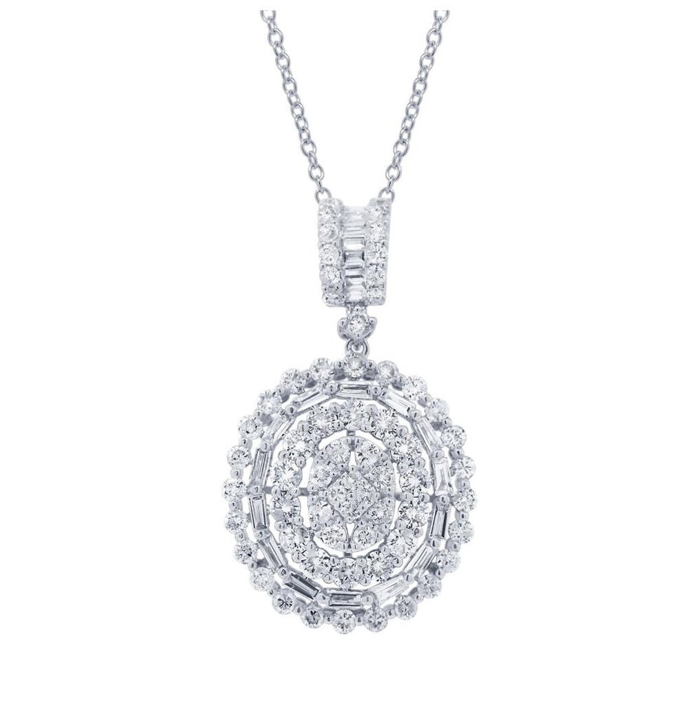 2.39 Ctw 18k White Gold Diamond Pendant Necklace With 18 Inch Chain