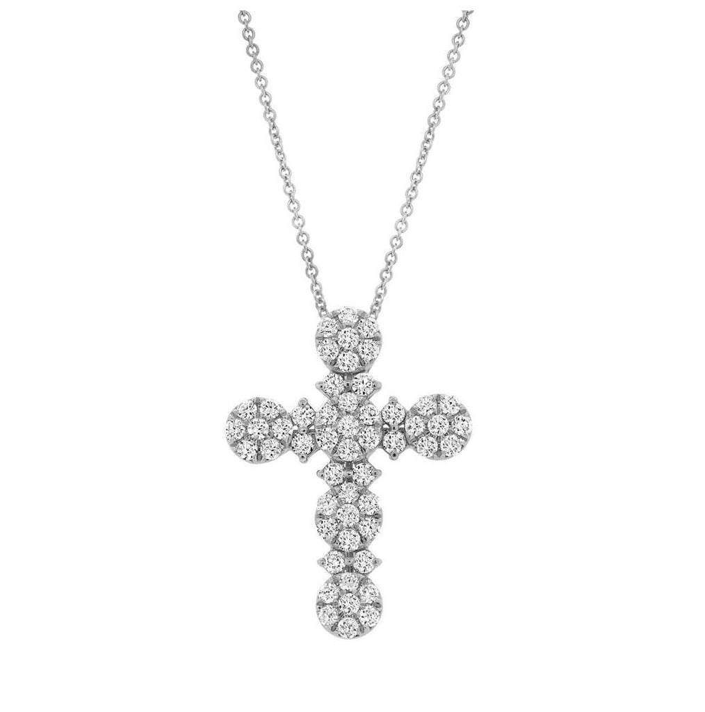 1.23 Ctw 18k White Gold Diamond Cross Pendant Necklace With 18 Inch Chain