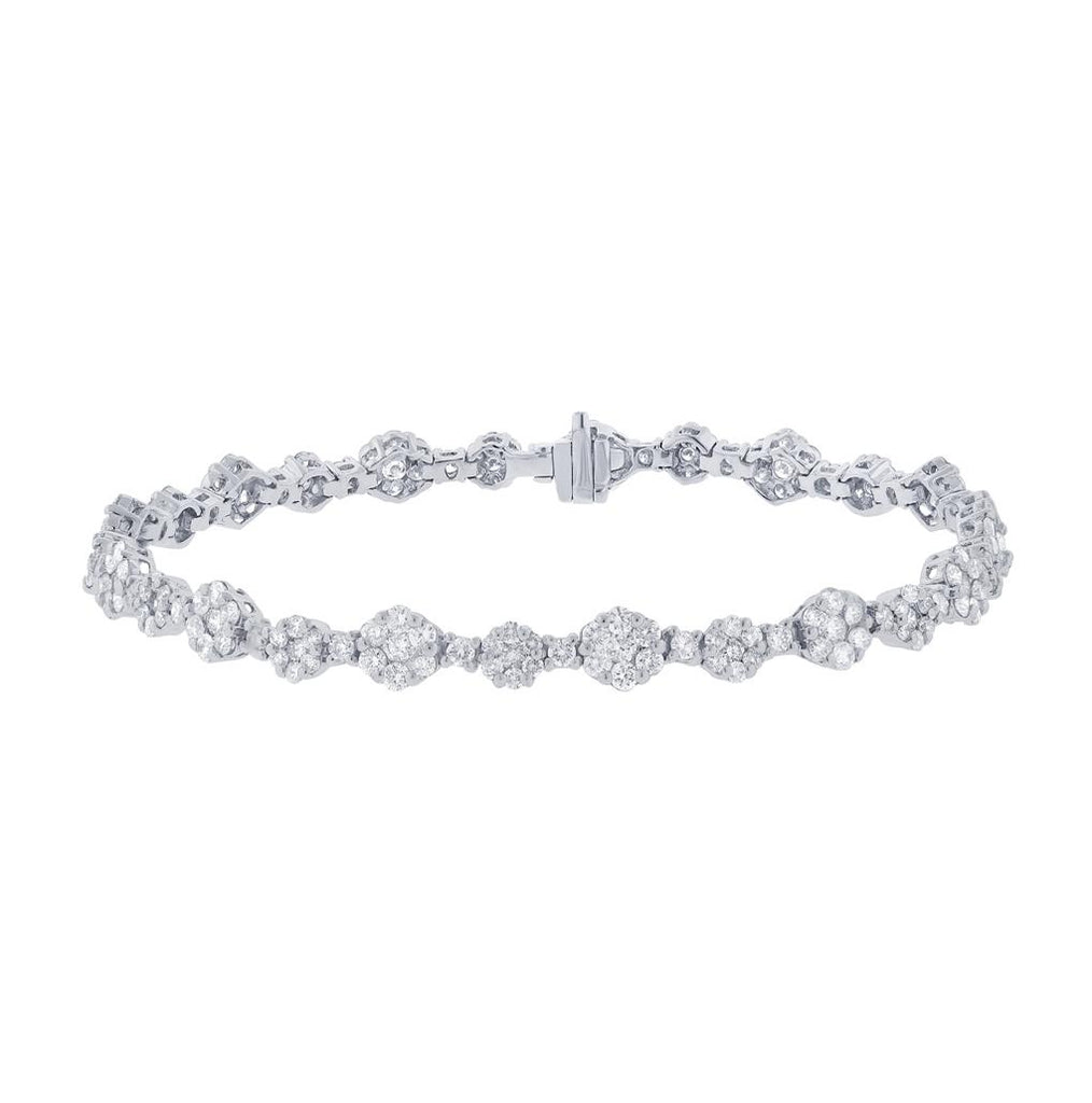 4.18 Ctw 18k White Gold Diamond Cluster Womens Bracelet