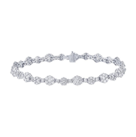 4.18 Ctw 18k White Gold Diamond Cluster Womens Bracelet