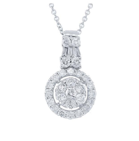 0.78 Ctw 18k White Gold Diamond Pendant Necklace With 18 Inch Chain