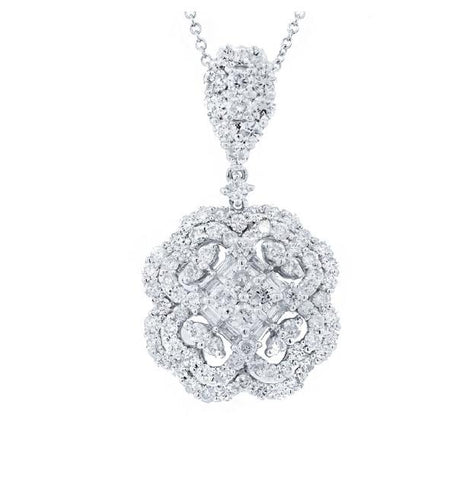 1.97 Ctw 18k White Gold Diamond Pendant Necklace With 18 Inch Chain