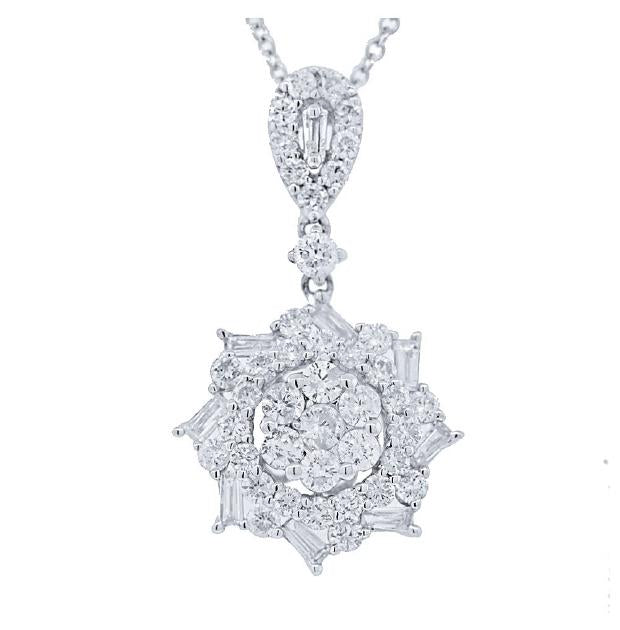 1.09 Ctw 18k White Gold Diamond Pendant Necklace With 18 Inch Chain