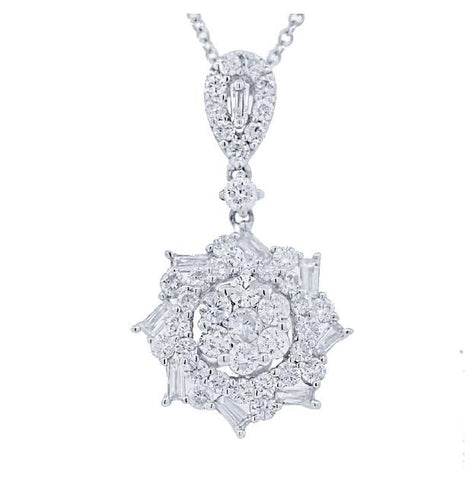 1.09 Ctw 18k White Gold Diamond Pendant Necklace With 18 Inch Chain