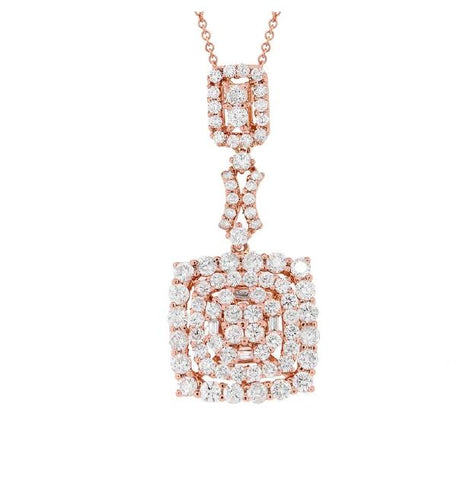 1.86 Ctw 18k Rose Gold Diamond Pendant Necklace With 18 Inch Chain