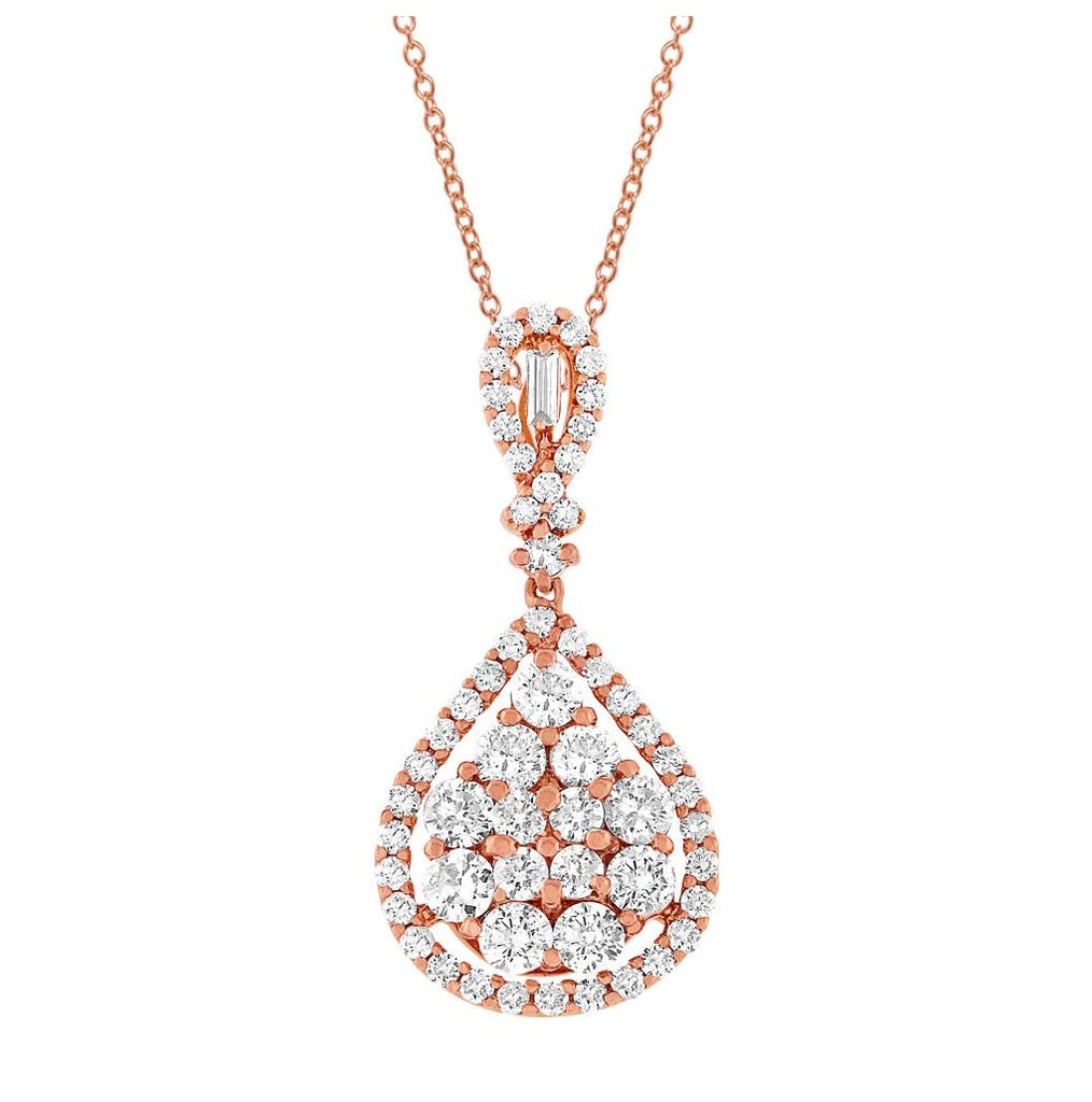 1.74 Ctw 18k Rose Gold Diamond Pendant Necklace With 18 Inch Chain