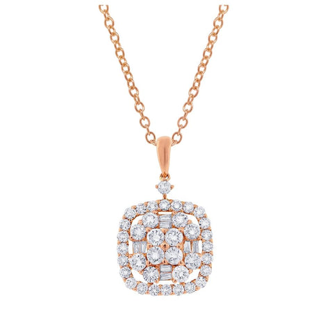 1.33 Ctw 18k Rose Gold Diamond Pendant Necklace With 18 Inch Chain