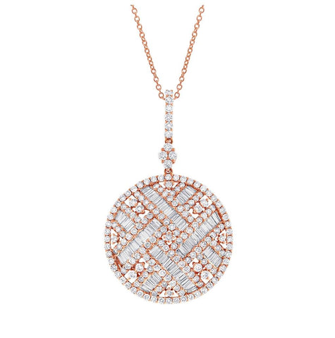 3.72 Ctw 18k Rose Gold Diamond Pendant Necklace With 18 Inch Chain