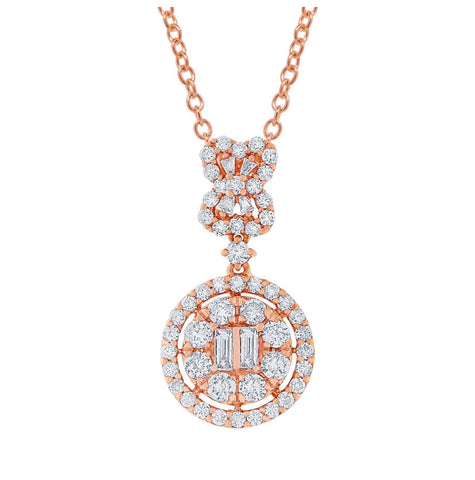 1.24 Ctw 18k Rose Gold Diamond Pendant Necklace With 18 Inch Chain