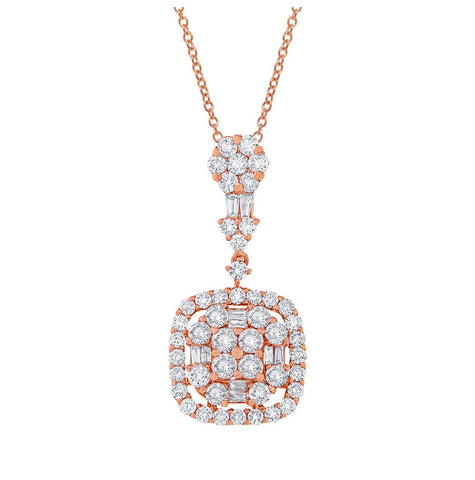 1.77 Ctw 18k Rose Gold Diamond Pendant Necklace With 18 Inch Chain