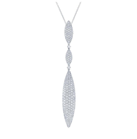 3.70 Ctw 18k White Gold Diamond Pave Pendant Necklace With 18 Inch Chain