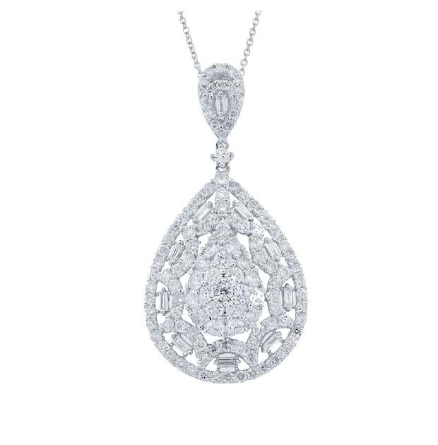 3.34 Ctw 18k White Gold Diamond Pendant Necklace With 18 Inch Chain