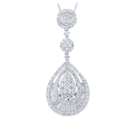 2.83 Ctw 18k White Gold Diamond Pendant Necklace With 18 Inch Chain