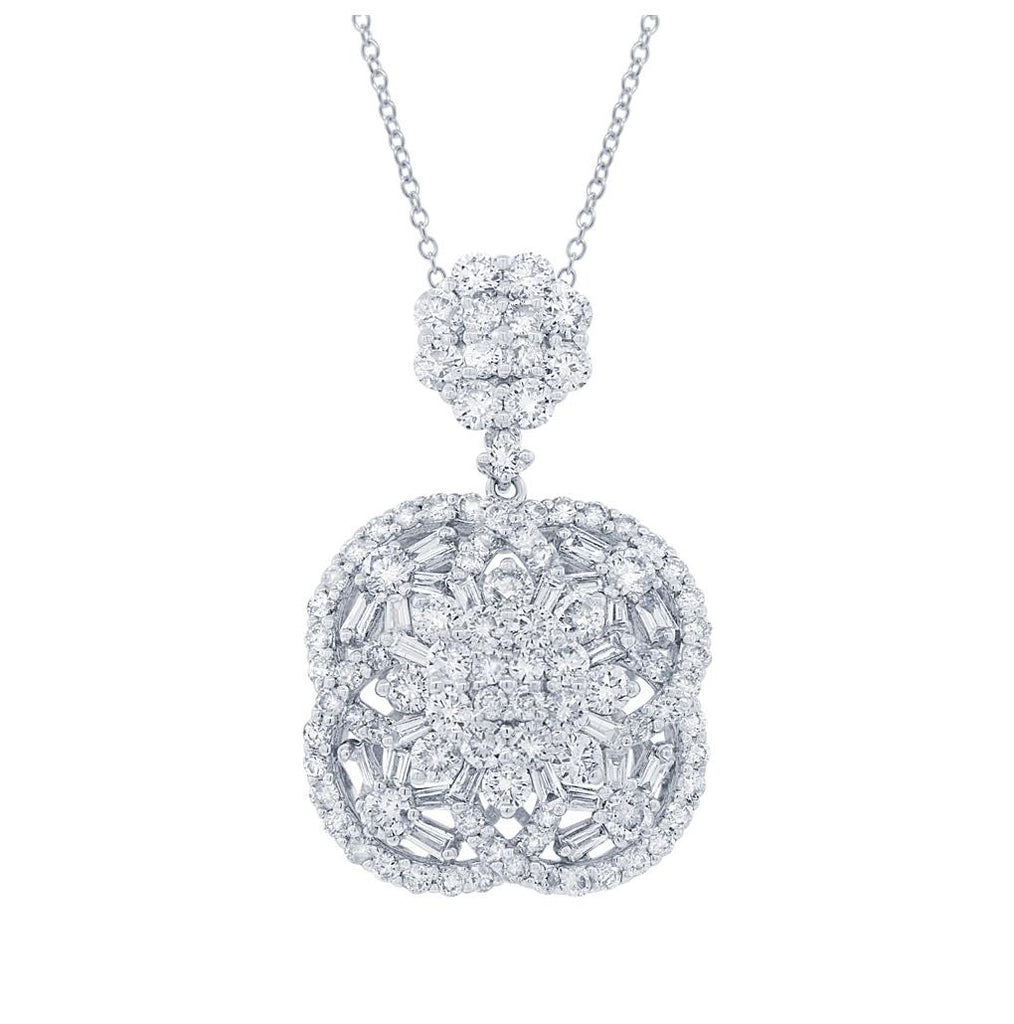 3.02 Ctw 18k White Gold Diamond Pendant Necklace With 18 Inch Chain