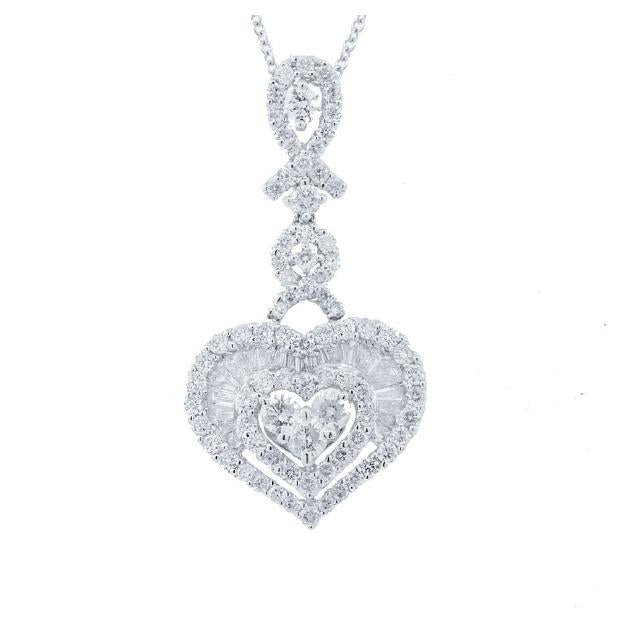 1.59 Ctw 18k White Gold Diamond Heart Pendant Necklace With 18 Inch Chain