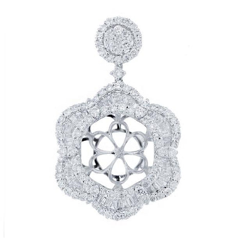 2.71 Ctw 18k White Gold Diamond Semi-mount Pendant Necklace With 18 Inch Chain