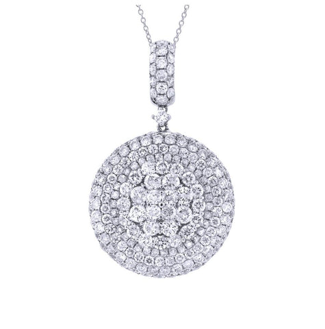 5.04 Ctw 18k White Gold Diamond Pave Pendant Necklace With 18 Inch Chain