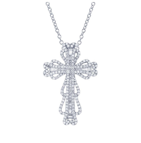 2.42 Ctw 18k White Gold Diamond Cross Pendant Necklace With 18 Inch Chain