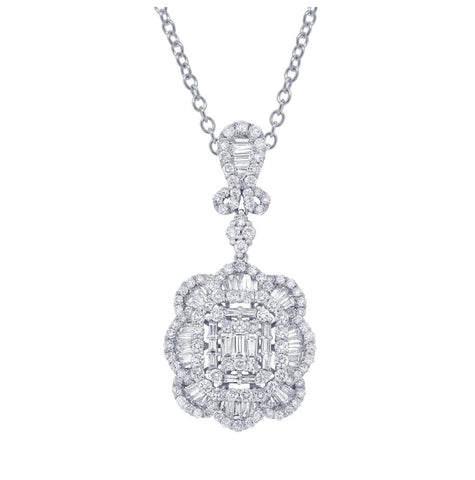 2.65 Ctw 18k White Gold Diamond Pendant Necklace With 18 Inch Chain