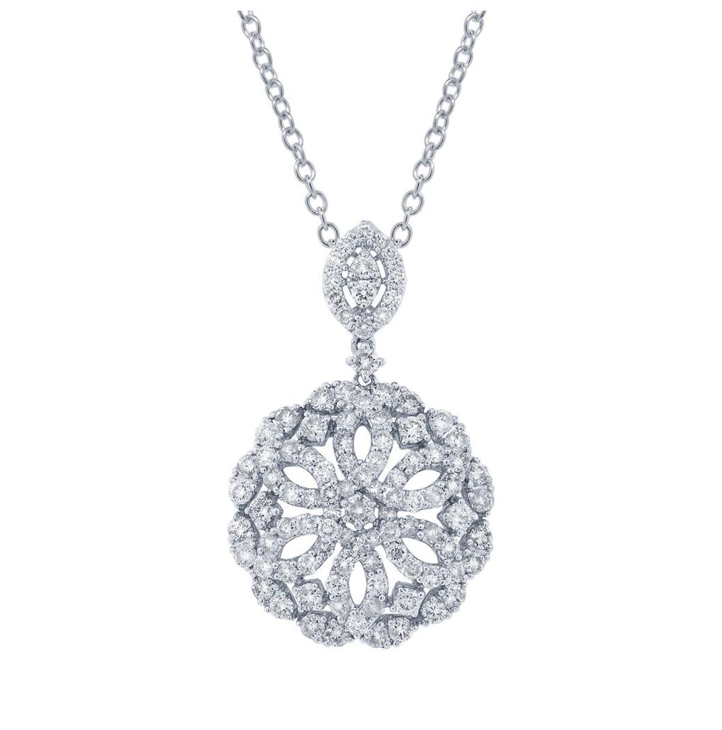 1.91 Ctw 18k White Gold Diamond Pendant Necklace With 18 Inch Chain