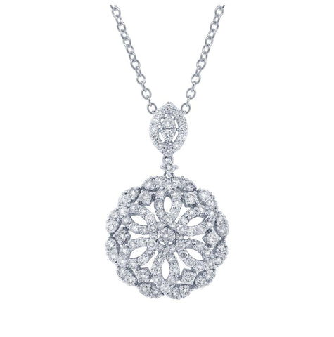 1.91 Ctw 18k White Gold Diamond Pendant Necklace With 18 Inch Chain