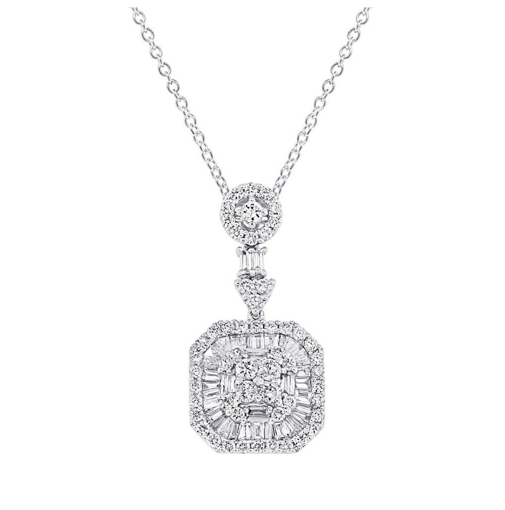 2.16 Ctw 18k White Gold Diamond Pendant Necklace With 18 Inch Chain