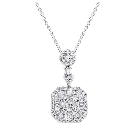 2.16 Ctw 18k White Gold Diamond Pendant Necklace With 18 Inch Chain