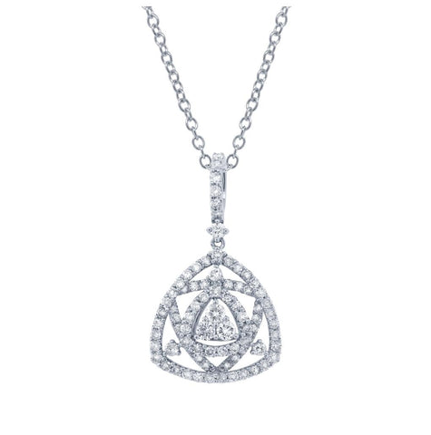 1.04 Ctw 18k White Gold Diamond Pendant Necklace With 18 Inch Chain