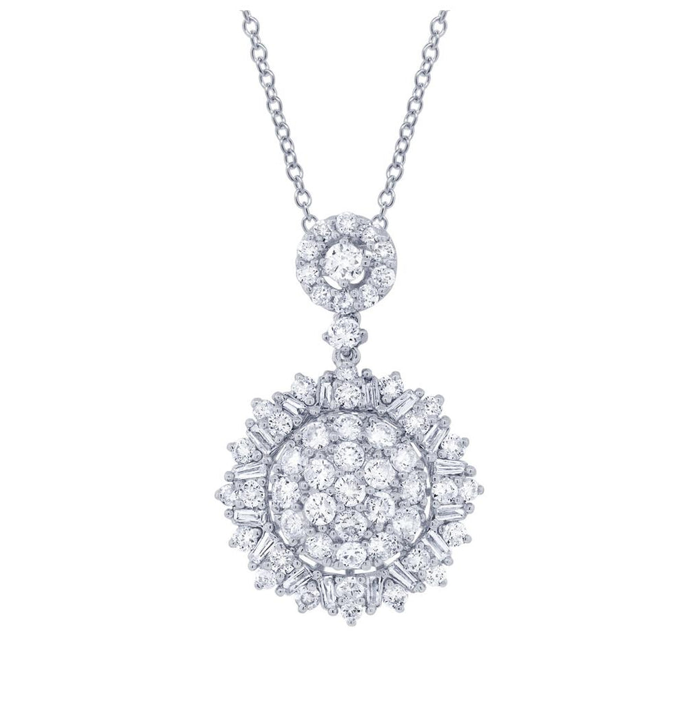 2.10 Ctw 18k White Gold Diamond Pendant Necklace With 18 Inch Chain