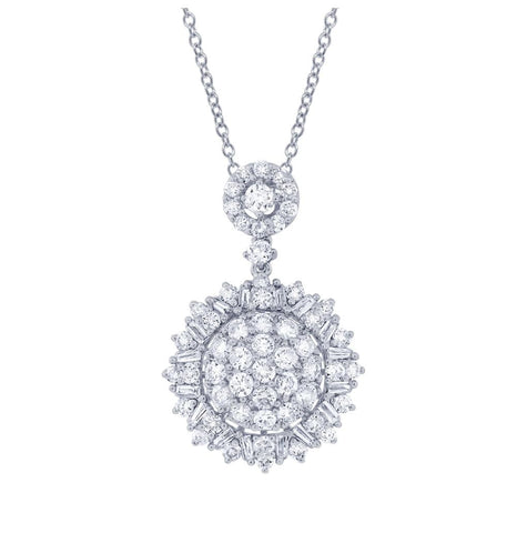 2.10 Ctw 18k White Gold Diamond Pendant Necklace With 18 Inch Chain