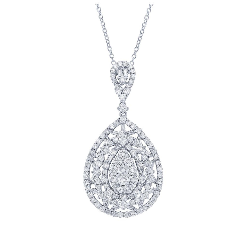 2.63 Ctw 18k White Gold Diamond Pendant Necklace With 18 Inch Chain