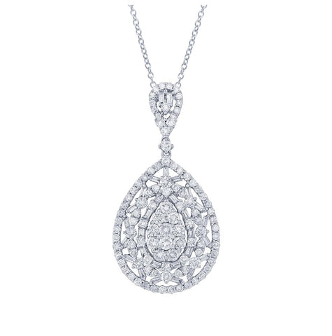 2.63 Ctw 18k White Gold Diamond Pendant Necklace With 18 Inch Chain