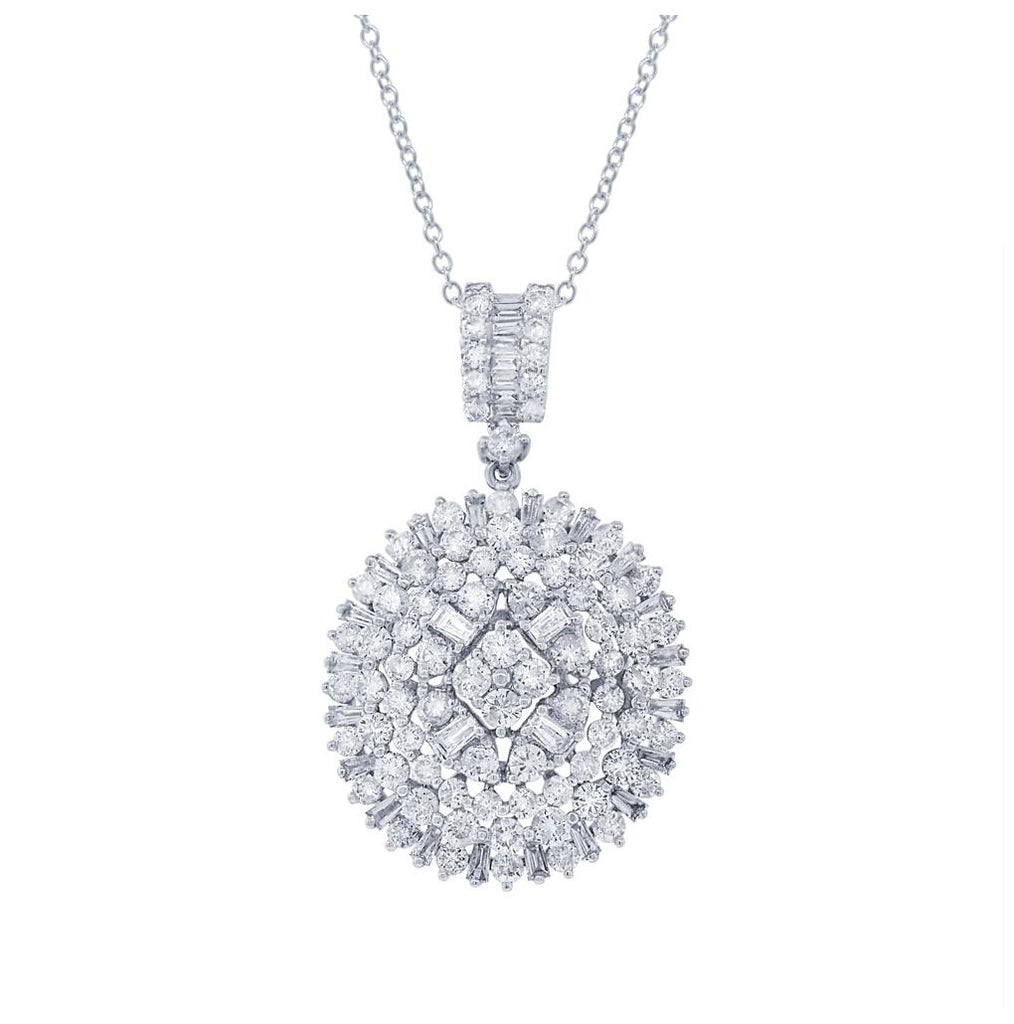 3.02 Ctw 18k White Gold Diamond Pendant Necklace With 18 Inch Chain