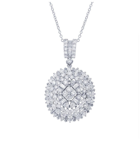 3.02 Ctw 18k White Gold Diamond Pendant Necklace With 18 Inch Chain