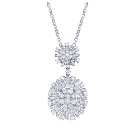 3.01 Ctw 18k White Gold Diamond Pendant Necklace With 18 Inch Chain