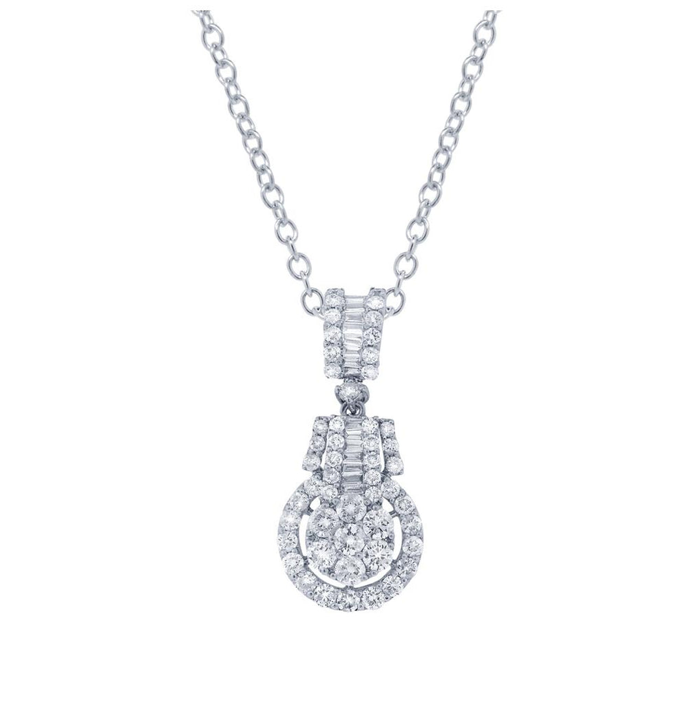 1.58 Ctw 18k White Gold Diamond Pendant Necklace With 18 Inch Chain