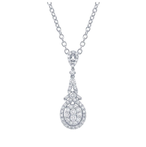 1.14 Ctw 18k White Gold Diamond Pendant Necklace With 18 Inch Chain