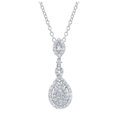 1.04 Ctw 18k White Gold Diamond Pendant Necklace With 18 Inch Chain