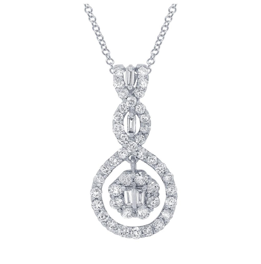 0.91 Ctw 18k White Gold Diamond Pendant Necklace With 18 Inch Chain