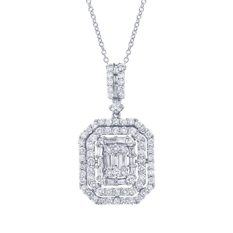 1.32 Ctw 18k White Gold Diamond Pendant Necklace With 18 Inch Chain