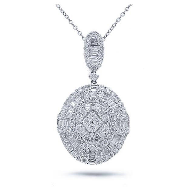 2.52 Ctw 18k White Gold Diamond Pendant Necklace With 18 Inch Chain