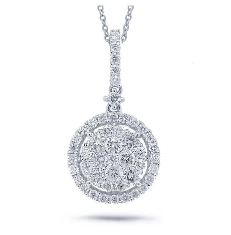 1.07 Ctw 18k White Gold Diamond Pendant Necklace With 18 Inch Chain