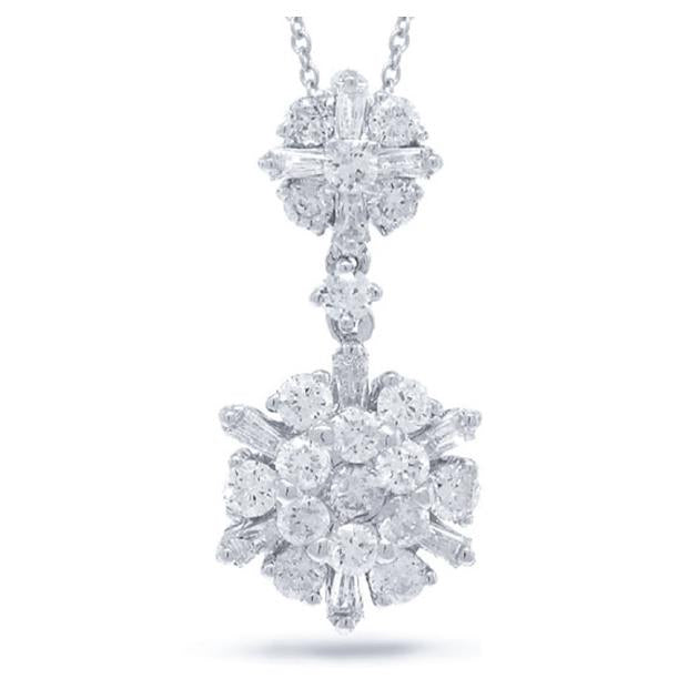 0.88 Ctw 18k White Gold Diamond Pendant Necklace With 18 Inch Chain