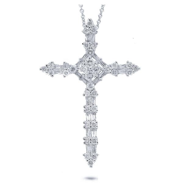 1.17 Ctw 18k White Gold Diamond Cross Pendant Necklace With 18 Inch Chain